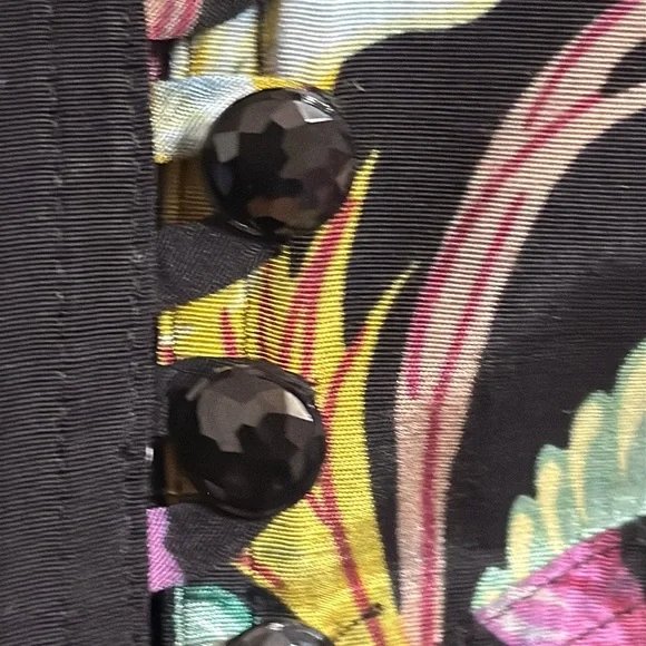 KAREN ALEXANDER Vintage 80âsâ Black Brocade Tropical Dress Size 6 Floral Party - Picture 13 of 14